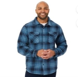 Members Mark Sherpa Lined Shacket Mens XXL Blue Plaid Jacket Flannel Shirt